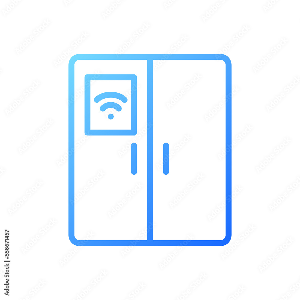 Poster smart fridge pixel perfect gradient linear vector icon. kitchen appliance. food storage. internet of