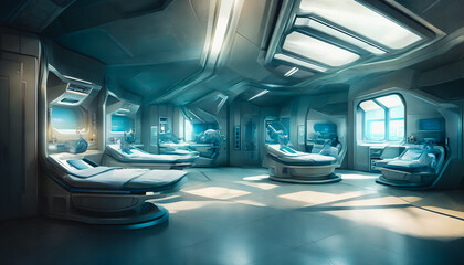 Obraz premium Futuristic hospital with new technology. Generative AI