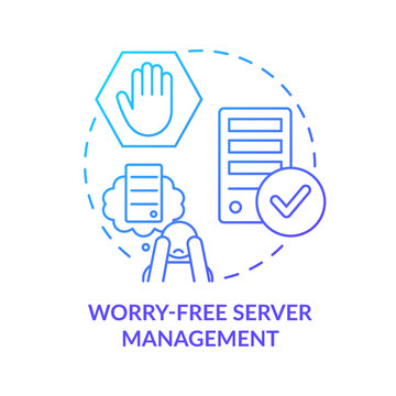 Worry free server management blue gradient concept icon. Provide support to clients. Guide and instructions abstract idea thin line illustration. Isolated outline drawing. Myriad Pro-Bold font used