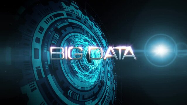 Big Data text abstract science hitech technology futuristic with digital sci fi hud 3D cinematic title background. Animation for business network technology introduction.