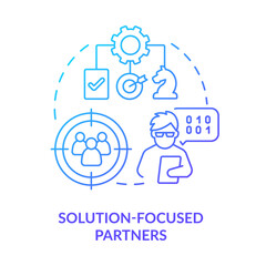 Solution focused partners blue gradient concept icon. Develop business strategy. Involve IoT abstract idea thin line illustration. Isolated outline drawing. Myriad Pro-Bold font used
