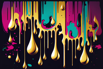 Graffiti Gold Dripping Paint Spray Paint Colourful Water Black Background