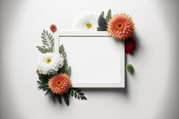 colorful floral frame on a white background, flowers invitation card template, Generative AI
