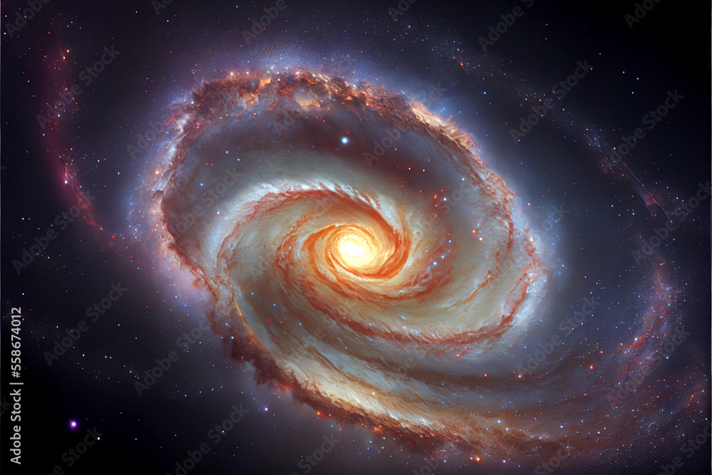 Poster 3d illustration view of a fantasy galaxy with planets and stars from outer space. generative ai