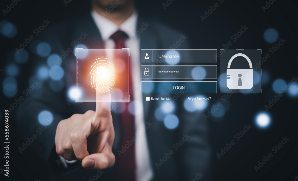 Poster cyber security password login online concept hands typing and entering username and password of soci
