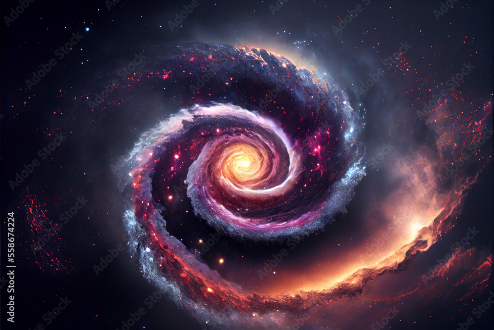 Poster illustration view of a fantasy galaxy with planets and stars from outer space. generative ai