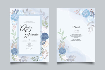 Fototapeta na wymiar Navy Blue Dusty Blue and Pink Wedding Invitation Template Set premium vector