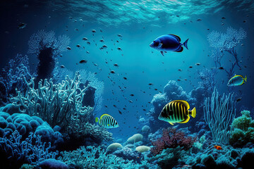 Obraz na płótnie Canvas Blue sea wildness, the world's ocean, and stunning undersea. Generative AI