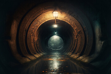 Generative AI illustration of underground sewer tunnel - 558675019