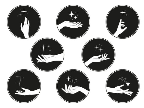 The stars in the hands - concept of magic. Collection of Illustrationы on transparent background