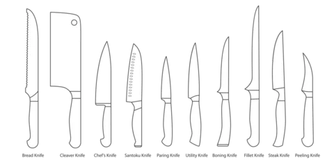 Fotobehang Collection of kitchen knives. Illustration on transparent background © tiena