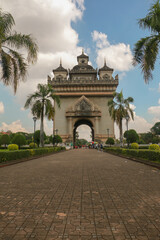 Fototapeta na wymiar Travel to Vientiane the capital city of Laos in Asia. The gate to the beautiful nature of laos. Wallpaper