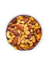 nut salt snack mix almond, cashew, pistachio, peanut fresh nuts food on the table copy space food background rustic top view