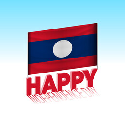 Laos independence day. Simple Laos flag and billboard in the sky. 3d lettering template. Ready special day design message.