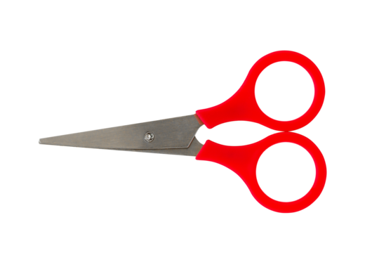 Scissors with red plastic handles