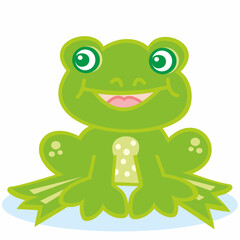 cheerful green frog, smile face, vector illustration on white background