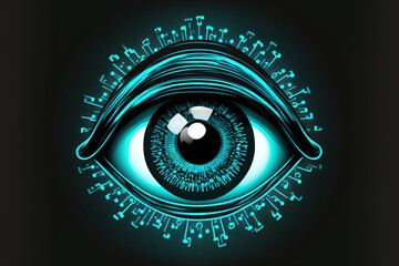 Human iris eye futuristic graphic, icon for technology identity concept background. Generative Ai image.