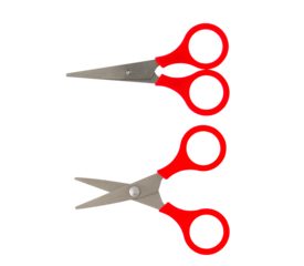 Collection of scissors with red plastic handles