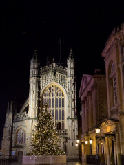 Bath Abbey in Bath, United Kingdom at night