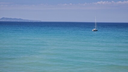 Fototapeta na wymiar Sailboat at sea near Corfu, Ionian island, Greece, Europe