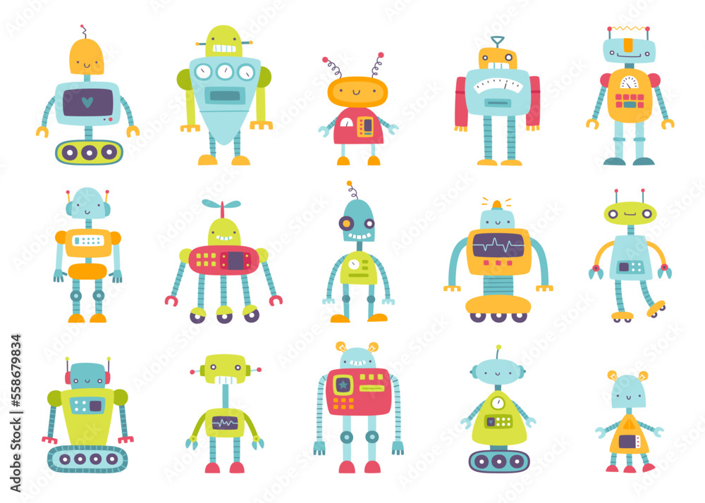 Canvas Prints set of cute funny robots for kids. collection of cartoon vector childish robots. naive colorful robo