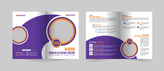 Creative and Modern School admission bifold brochure template, Bifold Brochure School education flyer vector layout. - obrazy, fototapety, plakaty