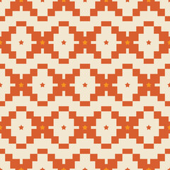 Abstract Ethnic Ikat Style Pixel Geometric Seamless Pattern Stars Squares Trendy Fashion Colors Perfect for Allover Print