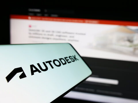 Stuttgart, Germany - 12-30-2022: Cellphone with logo of American software company Autodesk Inc. on screen in front of business website. Focus on left of phone display.
