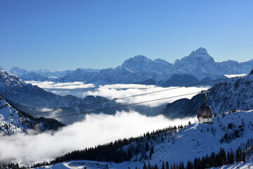 Winter landscape at early morning in ski resort, Austria. Europe.