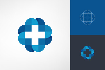 Simple geometric medical cross flower. A logo for health that is modern and sophisticated. Perfect for medical and pharmaceutical company logos.