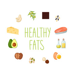 Healthy fats products, vector illustration