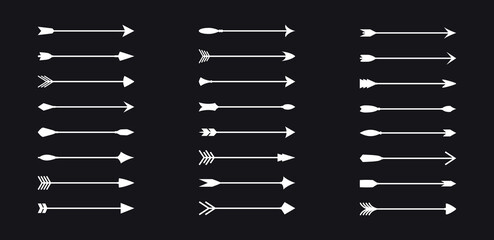 Set of arrows on black background, vector illustration