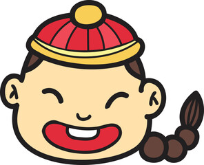 Hand Drawn Chinese boy is happy illustration