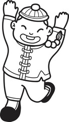 Hand Drawn Chinese boy is happy illustration
