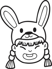 Hand Drawn Chinese girl with rabbit hat illustration