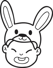 Hand Drawn Chinese boy with rabbit hat illustration