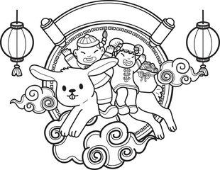 Hand Drawn chinese new year with rabbit illustration