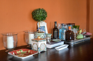 colonial table set with drinks
