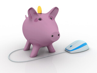 3d rendering piggy bank connected mouse