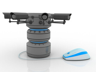 3d rendering Surveillance CCTV Security Camera connected database near mouse
    