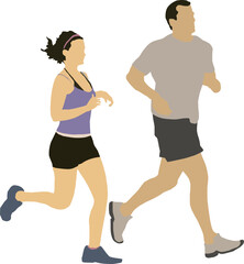 Silhouette Man and Woman Running 1 vector