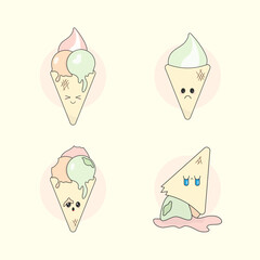Kawaii ice cream cone set. Emoji stickers