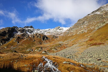 Obraz premium View on the Great St Bernard Pass which is the third highest road pass in Switzerland at an elevation of 2,469 m
