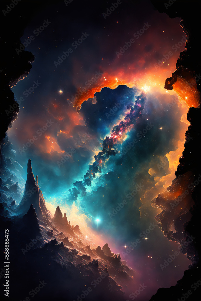 Poster abstract outer space endless nebula galaxy background. generative ai