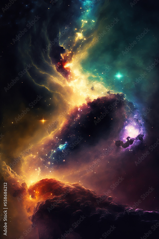 Sticker abstract outer space endless nebula galaxy background. generative ai