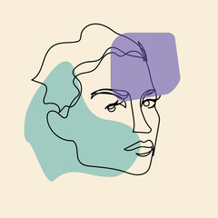 Abstract black one line drawing of woman face.  Vector illustration.