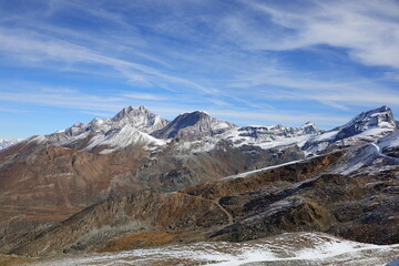 View on the Gornergrat is a rocky ridge of the Pennine Alps, overlooking the Gorner Glacier south-east of Zermatt in Switzerland