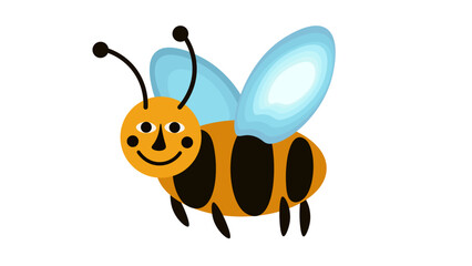 Cute isolated smiling  cartoon bee on white background