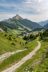 Fototapeta na wymiar Alpenblick im Hochformat im Sommer