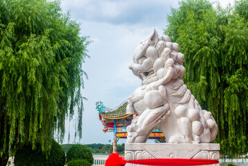 white jade Chinese guardian lion in Thai-Chinese Cultural Center, Udon thani,  Thailand